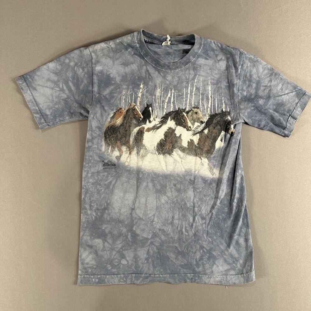 The Mountain Shirt Kids Large Blue Running Horses Graphic Tie Dye T-Shirt